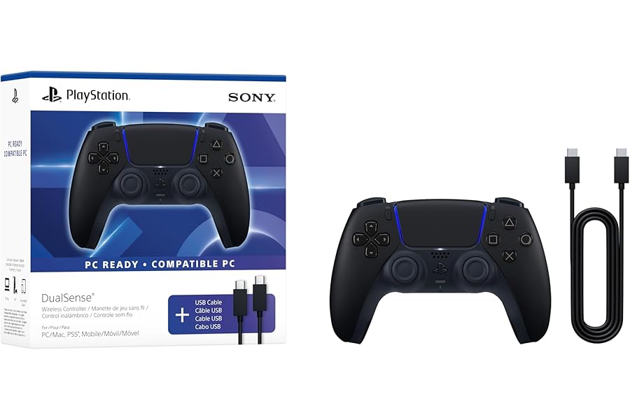 PlayStation DualSense® Wireless Controller – Midnight Black + USB Cable for PC