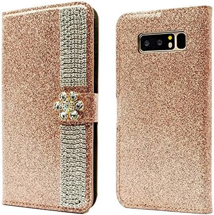 Samsung Galaxy Note 8 Case (6.3"display), Luxury Crystal Wallet Protective Shell Cover Case with Strap for Samsung Galaxy Note 8 (Rose Gold)
