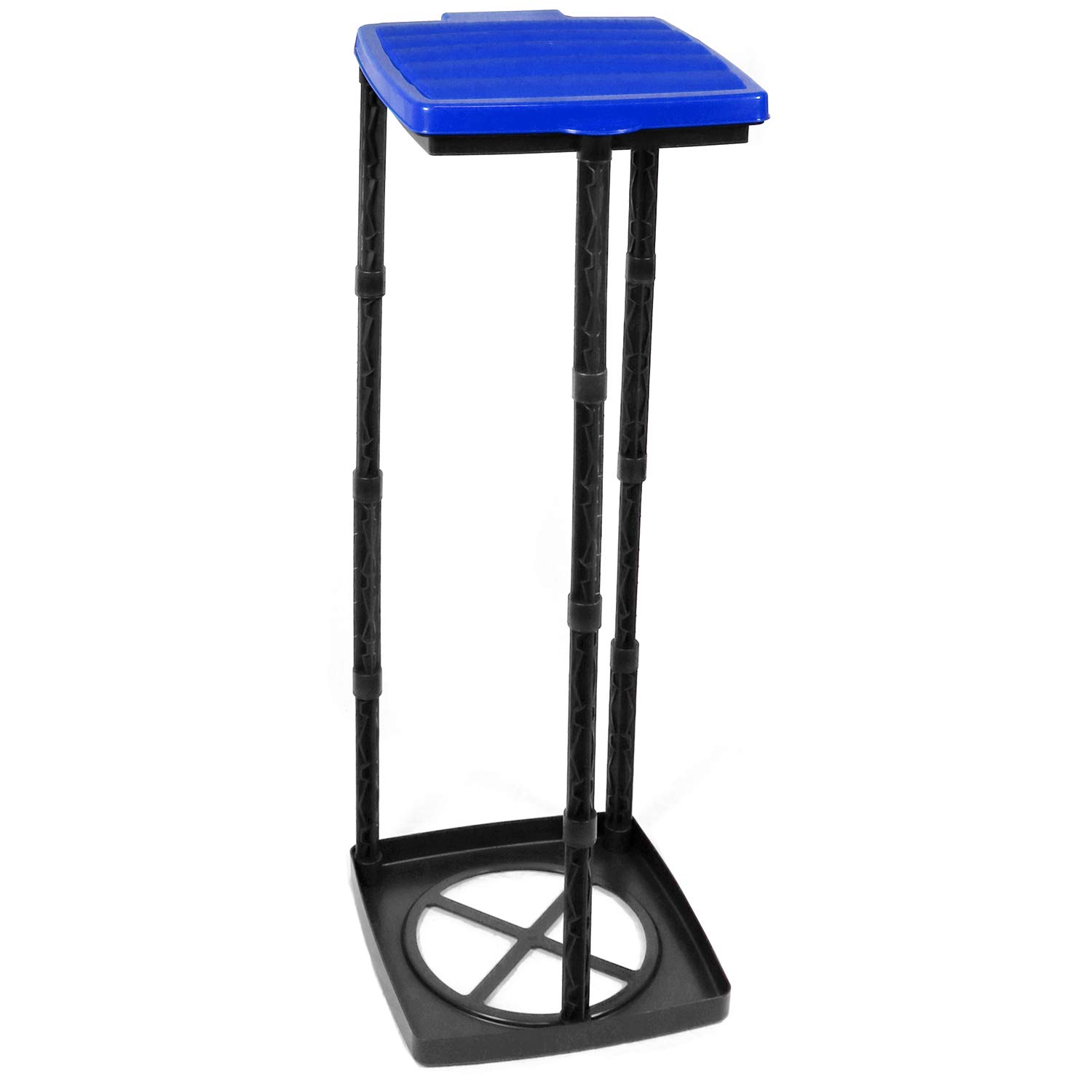 com-four® garbage bag stand with lid, can be set up in 3 possible heights, ideal for home, garden, workshop and camping for your garbage disposal (Lid - blue)