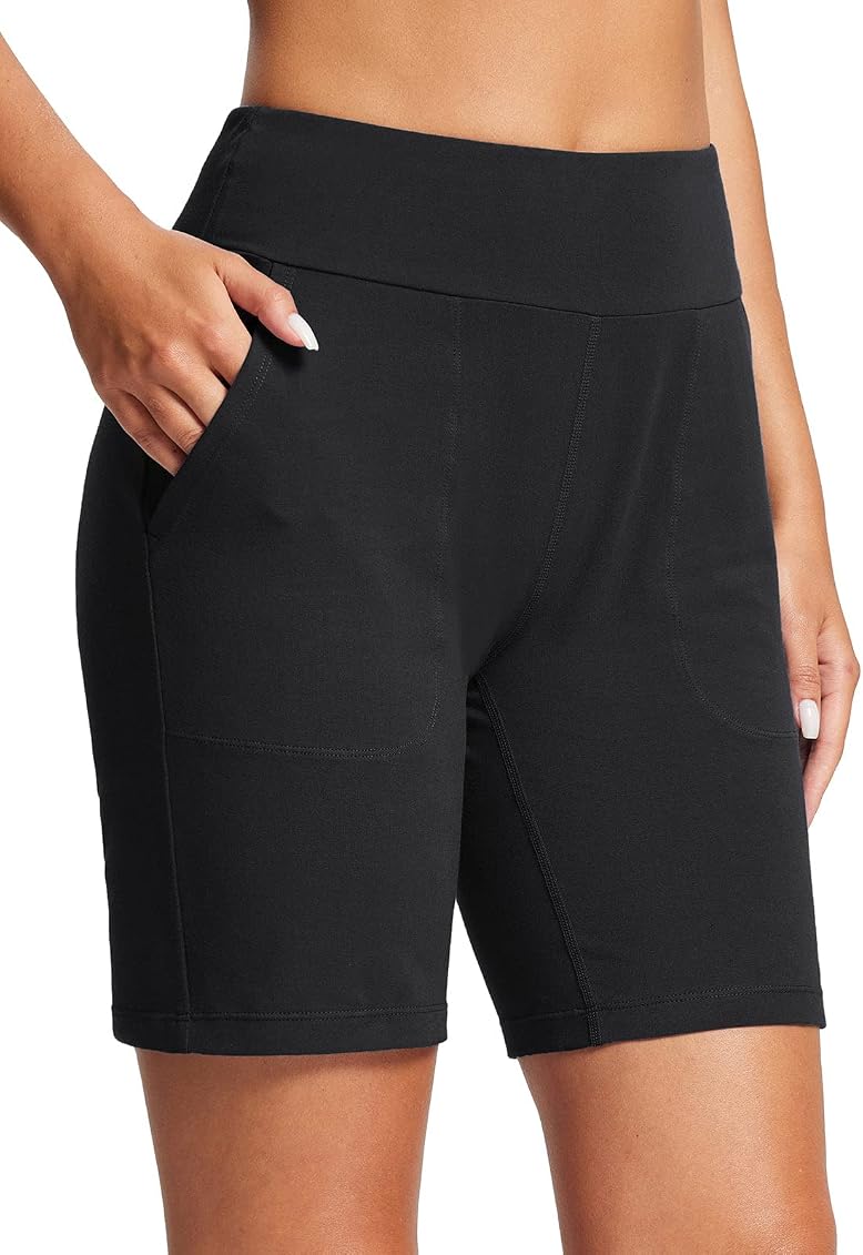 Amazon.com: BALEAF Women's 8 Bermuda Shorts Cotton Casual Athletic Running  Lounge Knee Length Long Sweat Shorts with Pockets Black XS : Clothing,  Shoes u0026 Jewelry