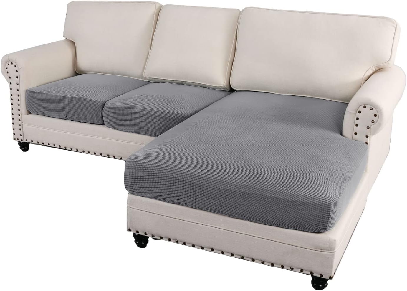 Slipcovers - H.VERSAILTEX Sectional Couch Covers 3 Pieces Sofa Seat Cushion Covers L Shape Separate Cushion Couch Chaise Cover for Both Left/Right Sectional Couch (Large Sofa 2 Seater + 1 Chaise, Dove)
