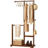 Wamhom Solid Wood Coat Rack Freestanding Double Rod Clothes Rack Space Saving