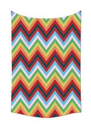 daawqee Tapestry Wall Hanging Chevron Collection Vibrant Colorful Zig Zag with Sharp Pointy Ends Simple Trend Polygon Wall Ar