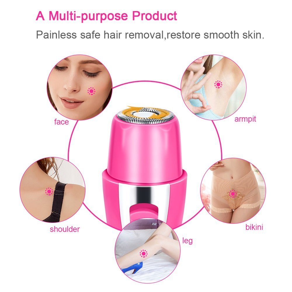 Fomatrade Women\'s Painless Hair Trimmer Remover,2 in 1 Portable Lady Hair Shaver Electric Waterproof for Nose/Bikini/Facial/Lip/Chin and Cheek Hair (Pink)