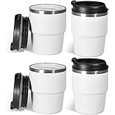 CHLJAR 6 oz Espresso Cup, Ceramic-Lined 18/8 Stainless Steel Coffee Cup With lid for Espresso Machine, Reusable & Stackable Double-Wall Vacuum Insulated Tea Cups, Dishwasher Safe, 4 Pack-White