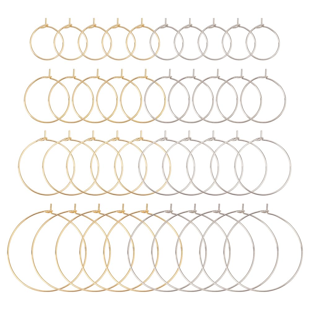 UNICRAFTALE 80pcs 4 Sizes 15.5/20/25/35mm Wine Glass Charms Rings 304 Stainless Steel Hoop Earring Findings Golden & Stainless Steel Color Earring for Women Basketball Wives Hoop Earrings, Pin 0.7mm