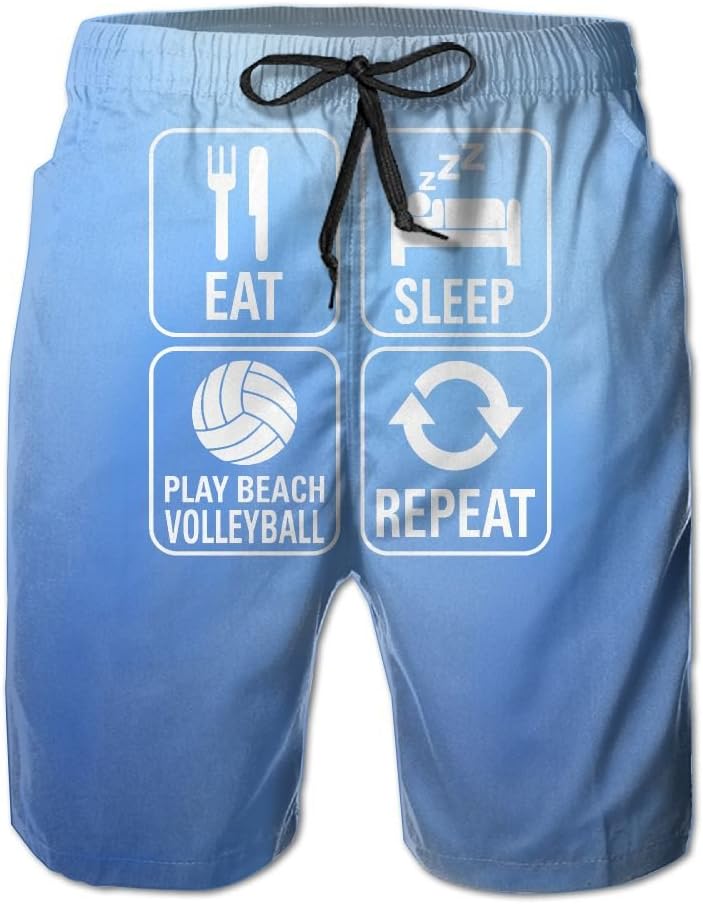 Design Men's Eat Sleep Volleyball Repeat Beach Shorts Bathing Suits Summer Tropical Quick Dry Board Shorts
