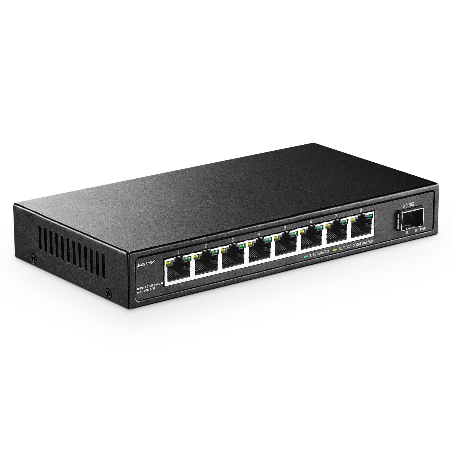 YuLinca 8 Port 2.5G Network Switch with 10G SFP, 8 x 2.5GBASE-T Ports, Compatible with 10/100/1000Mbps Devices, Fanless Unmanaged Plug&Play Ethernet Switch