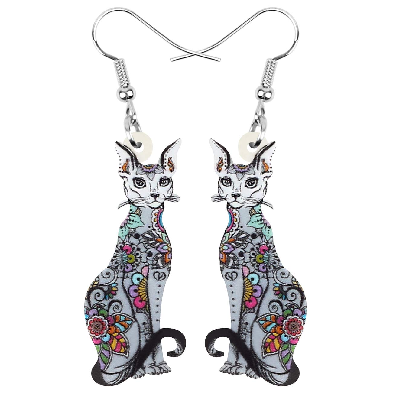 Bonsny Acrylic Long Drop Dangle Cat Earrings "CAYLEIGH Statement Pop-Art Kitten Gift Girl Women (Black)