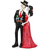 JOINPAYA Day Of The Dead Skeleton Couple Figurine Dia De Los Decor Halloween Gothic Wedding Bride And Groom Cake Topper Statue