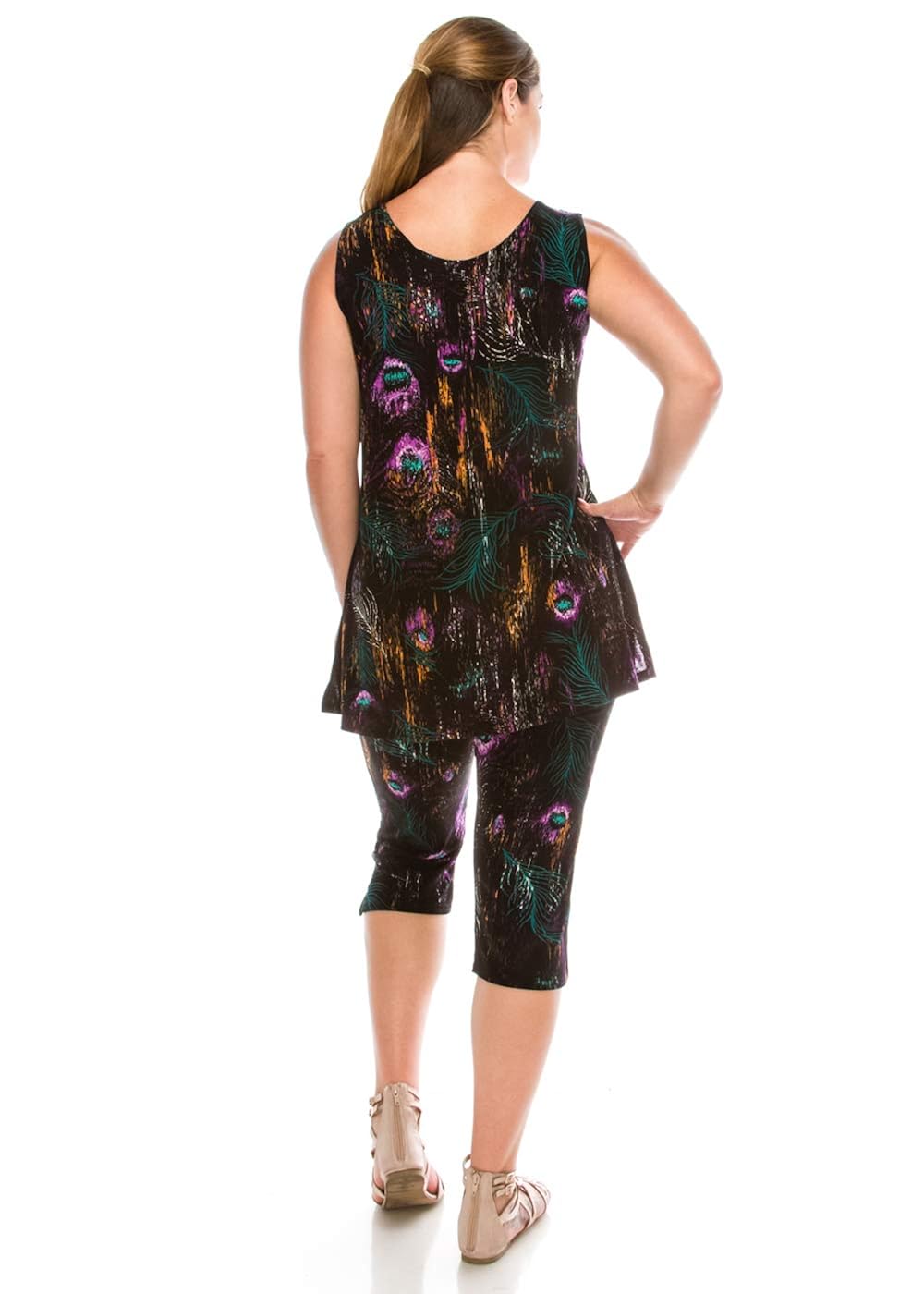 Jostar Womens Stretchy Tank Capri Pant Set Print Pants Women