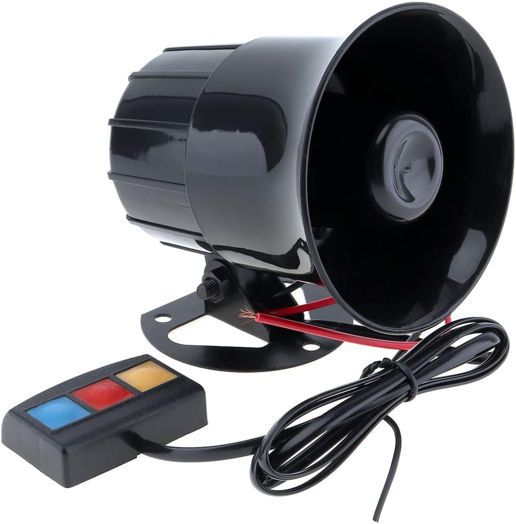 DriSentri Car Alarm Siren, 12V 30W Car Motorcycle Alarm Warning Siren Horn 3 Sound Loud Speaker for Car/Motorcycle