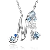 VIKI LYNN Initial Necklace for Women 925 Sterling Silver Initial A to Z Letter Pendant Necklace with Blue Flower Cubic Zirconia Birthday Engagement Gift for Women,Mom, Couple