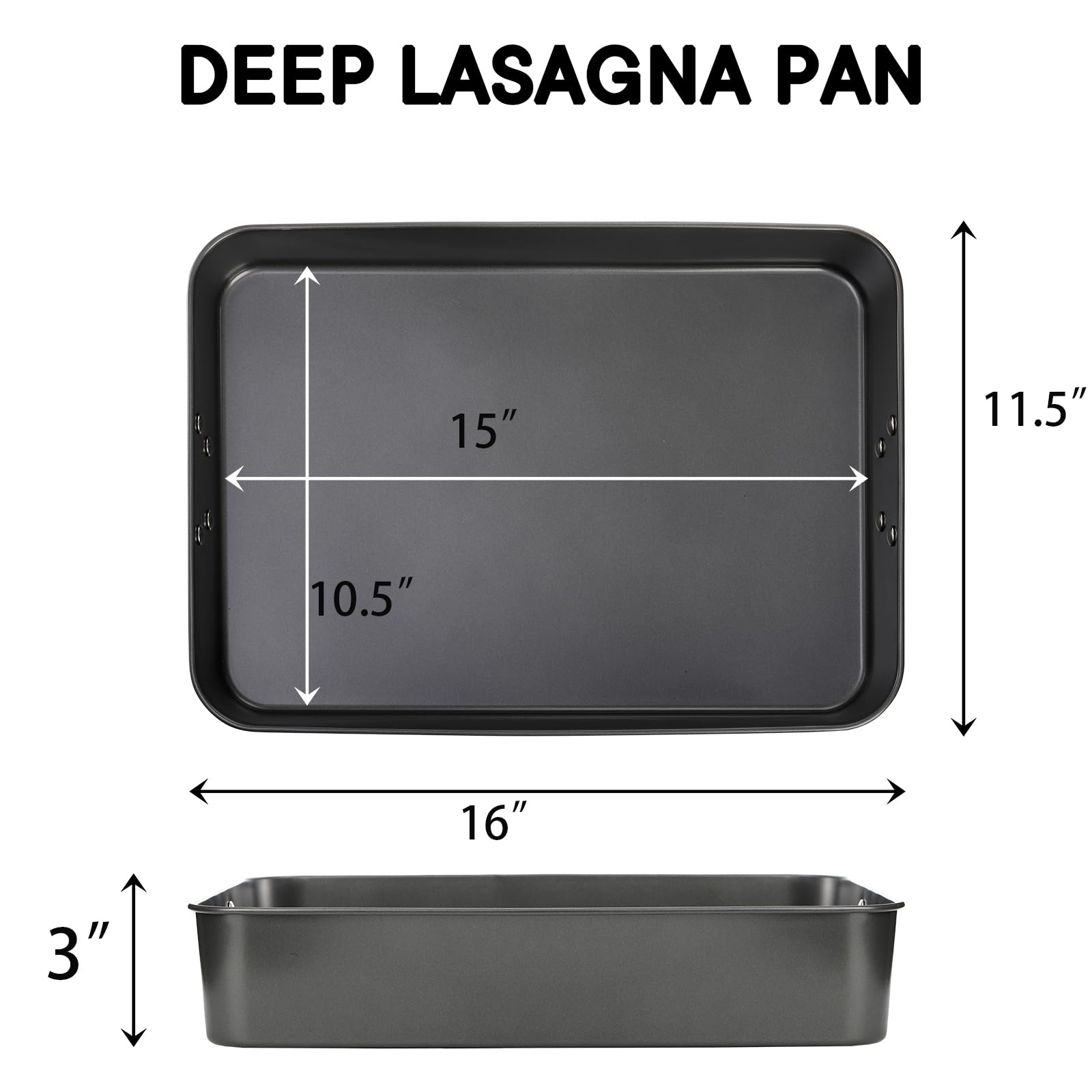 Jucoan Lasagna Pan 3 Inch Deep, 16 x 11.5 Inch Large Baking Pan Casserole Dishes for Oven, Non-Stick Baking Dishes Roasting Pan Brownies Pan for Thanksgiving, Christmas, Housewarming Gifts - Dishwasher Safe