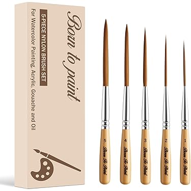Marrywindix Set De 9 Pinceles De Cabello De Pony De Punta Redonda Set De Pinceles Para Pintura Al Oleo Color Negro