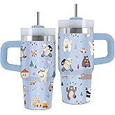 Uibunoo Gifts for Bear Lover, 14 Oz Bear Tumbler with Handle & Straw, Animal Lover Gift, Thanksgiving Christmas Birthday Gifts for Daughter Son, Animal Vacuum Insulated Tumbler for Son, 1 PCS