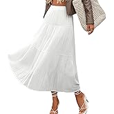 Women's Boho Maxi Skirt Summer Flowy Ruffle Long Skirts Flared Tiered A-Line Elastic High Waist Pleated Beach Skirt