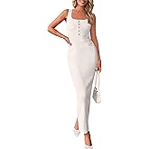 PRETTYGARDEN Women's 2025 Summer Bodycon Maxi Dresses Sleeveless Buttons Knit Spring Elegant Wedding Guest Cocktail Dress