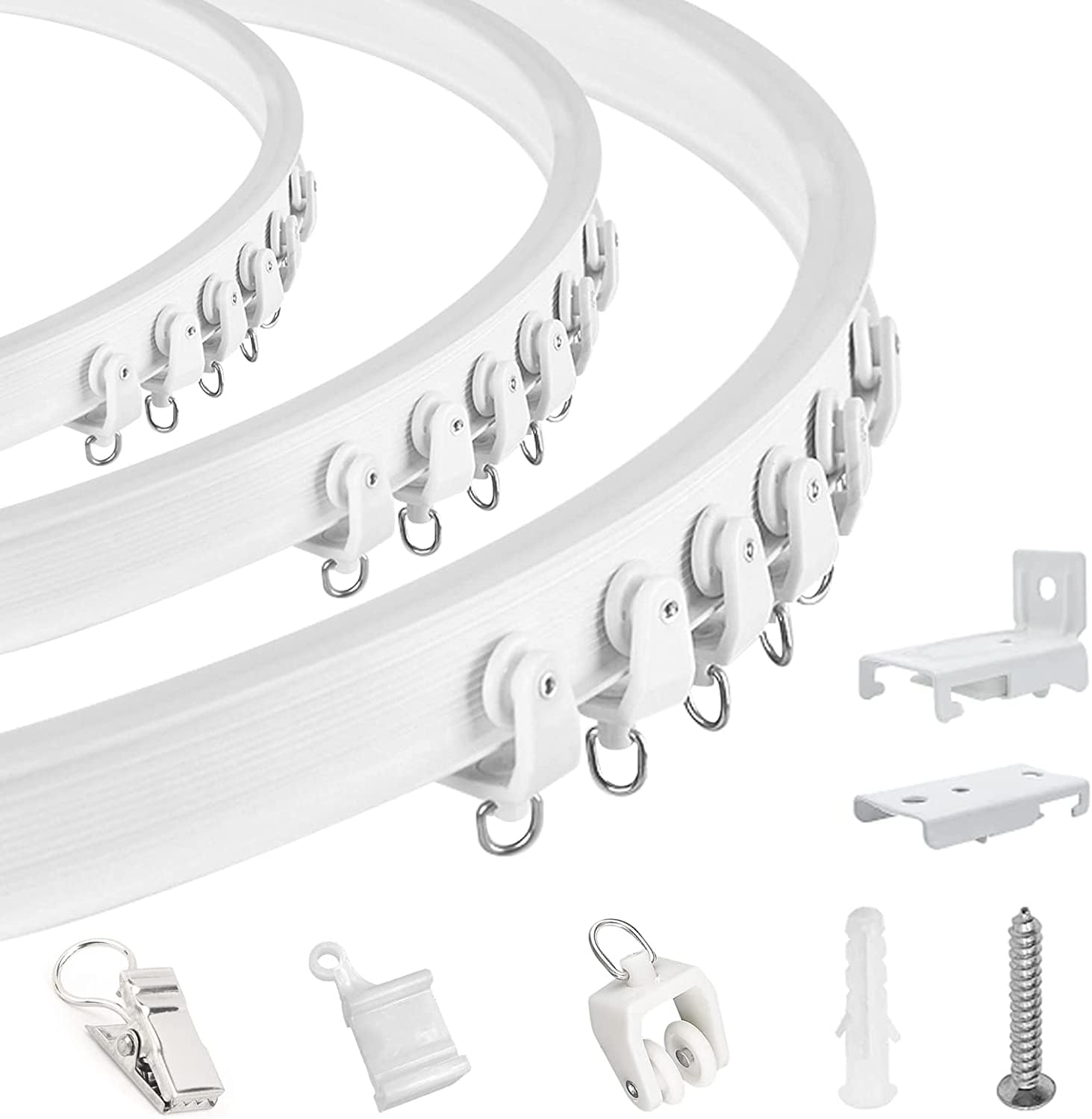 TOKPLNU Bendable Ceiling Curtain Track for Bay Window, 4.26m Curved Flexible Curtain Rail Ceiling or Wall Mounted Heavy Duty Curtain Rails and Fittings for RV Bunk Bed Room Divider