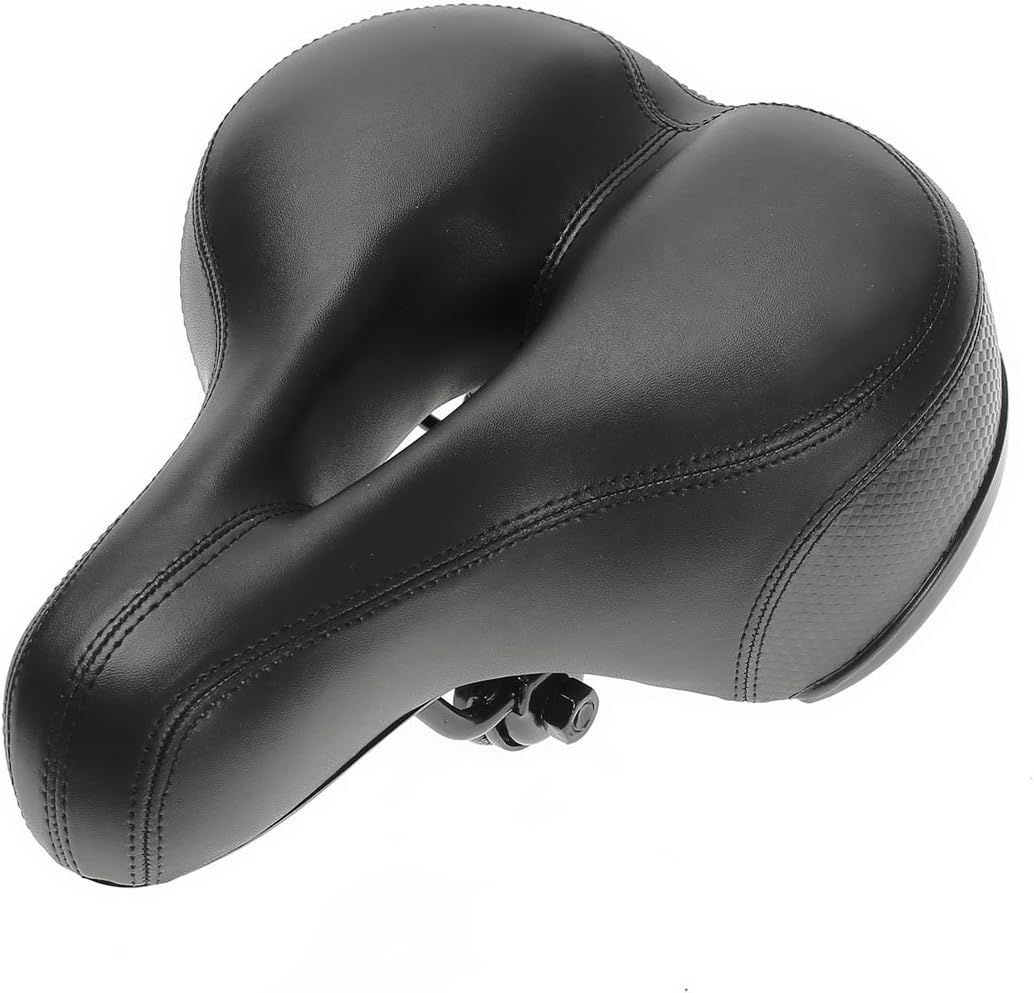 BigTron Leather Soft Bicycle Saddle Dual Spring Suspension Bike Seat Wide Bottom Bike Seat with Safety Reflective Tape