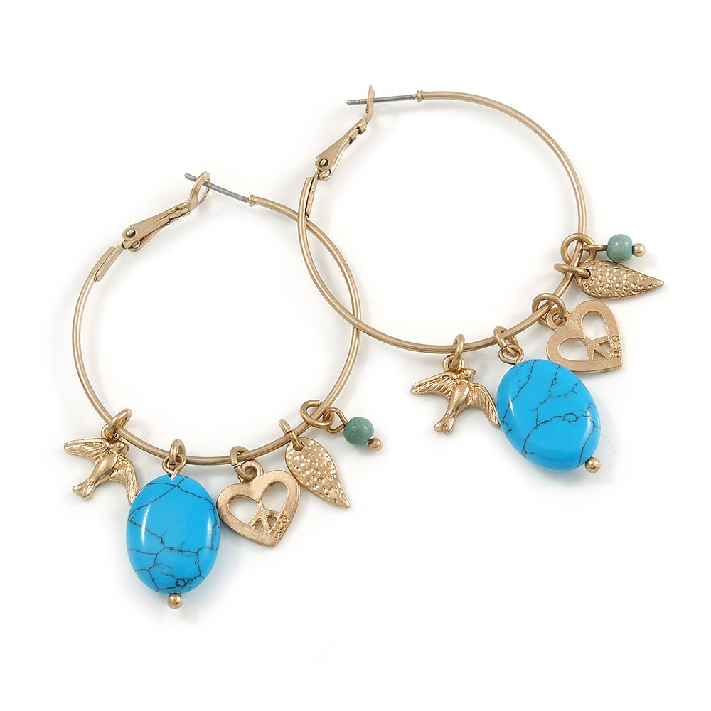 40mm Slim Hoop Earrings with Charm Detailing In Matte Gold Finish