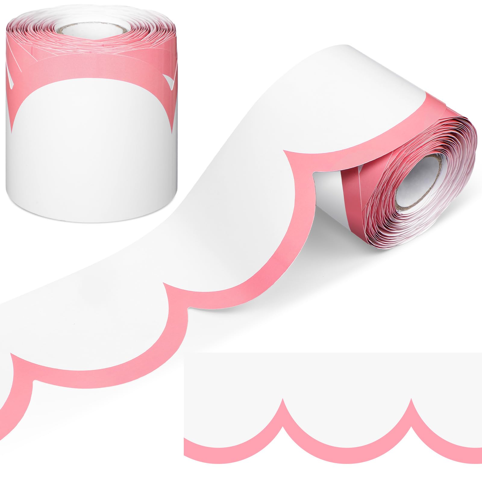 Photo 1 of Fuutreo 65ft Dusty Rose and White Bulletin Board Borders Wave Line Scalloped Board Borders Classroom Die-Cut Rolled Trim for Bulletin Home School Office Wall Desks Locker Decorations