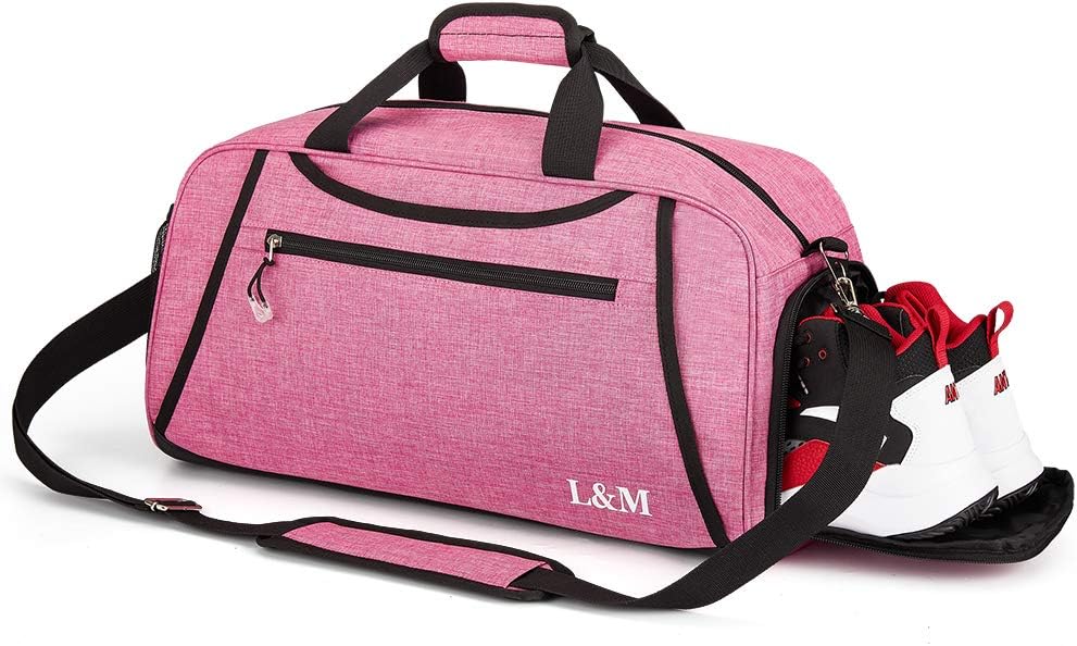 YonzoneSports Gym Bag with Shoes Compartment and Wet Pocket, Large Travel Duffle Bag for Men and Women Yoga Training Bag Tote Weekend Overnight Bag, Pink