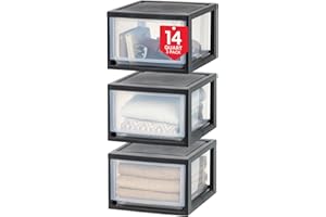 IRIS OHYAMA IRIS USA 14.5 Qt. Plastic Drawer Storage Organizer Stacking Drawers, 3-Pack, Stackable Unit with Sliding Drawer for Clothes Bedroom Kitchen Under Sink Pantry Craft Room Bathroom Dorm Office, Black