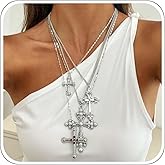 Aonklot Chunky Cross Necklace for Women Stackable Cross Pendant Necklace Paperclip Chain Charm Long Statement Jewelry Gifts Trendy Stuff Accessories