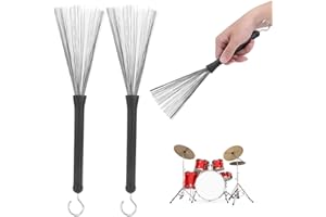 2 Pcs Drum Brushes, 1 Pair Broom Brush Drum Stick, Cajon Accessories Retractable Drum Wire Brushes Drum Stick Brushes for Jaz