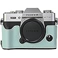 X-T30 Case, BMAOLLONGB Handmade PU Carbon Fibre Leather Half Camera Case Bag Cover Bottom Opening Version for Fujifilm X-T30 XT30 with Hand Strap (Blue)