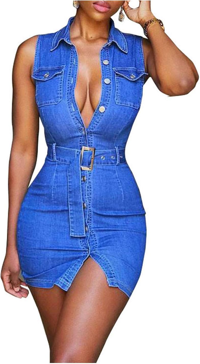 sleeveless button up denim dress