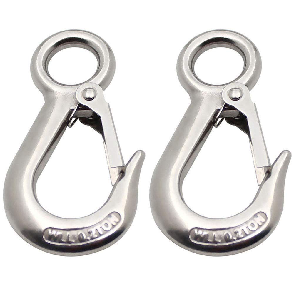 POFET 2 Pcs Heavy Duty American Cargo Hook Hoisting Hook, 0.2T-304 Stainless Steel Large Eye, 200KG Working Load