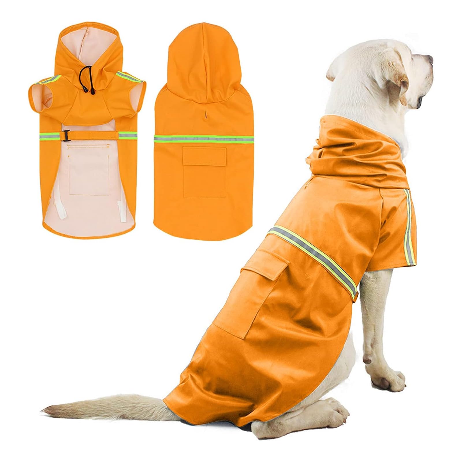 PETCUTE Dog Raincoat - Waterproof Coat with Hood, Collar & Harness Hole, Adjustable Jacket with Reflective Strip for Medium Large Dogs