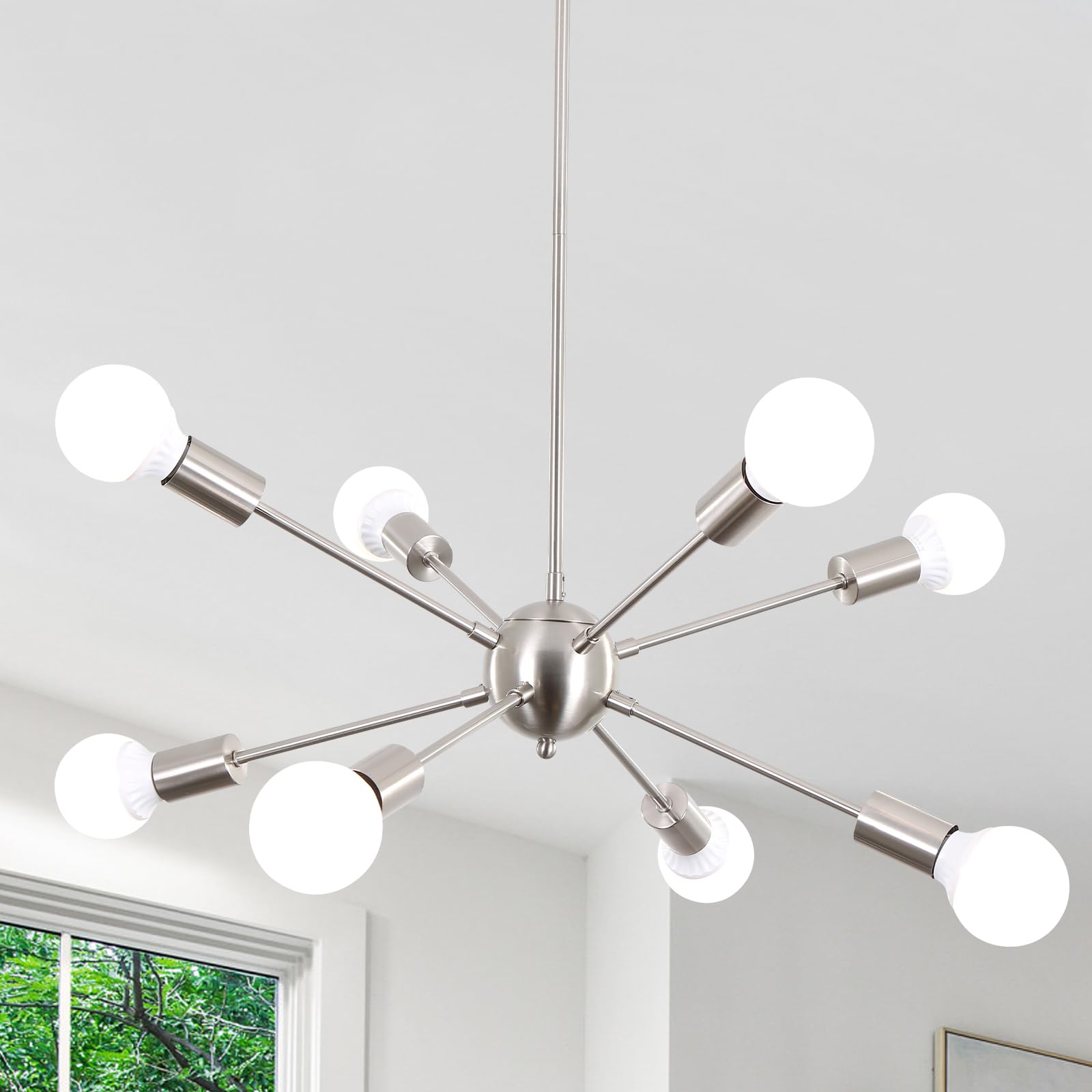 ASHUAQI Nickel Sputnik Ceiling Light, 8 Lights Chandeliers Ceiling Light, E27 Modern Chandelier Height Adjustable, Mid Century Pendant Light, Chrome Ceiling Lights for Living Room Dining Room Hallway — image 1