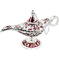Aladdin Magic Genie Lamps - Classic Vintage Legend Magic Genie Light Costume Lamp for Home Wedding Table Decoration, Small Size Silver&Red