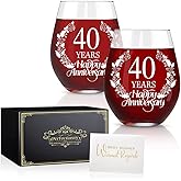 Perfectinsoy 40 Years Happy Anniversary Wine Glass Set of 2, 40th Anniversary Wedding Gift for Mom Dad Wife Soulmate Couple, Funny Vintage 40 Years Wedding Gifts for Men Woman Couple Family Friends