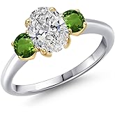 Gem Stone King 1.50cttw 10K White Gold IGI Certified Lab Grown Diamond and Green Tourmaline 3-Stone Engagement Ring For Women | Center 1.00 Ct Diamond | E-F Color | VS1-VS2 Clarity