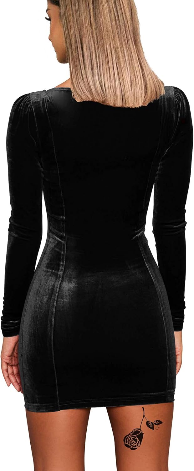 GOBLES Womens Sexy Velvet Long Sleeve Bodycon Elegant Mini Party Dress: Clothing