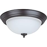 Aspen Creative 63018-21A LED Flush Mount Ceiling Light Fixture, Transitional Design in Bronze Finish, Frosted Glass Shade, 13