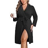 Ekouaer Women Plus Size Robe Knee Length Lightweight Bathrobe Short Kimono Robes with Pockets Maternity Robe 1X-5X