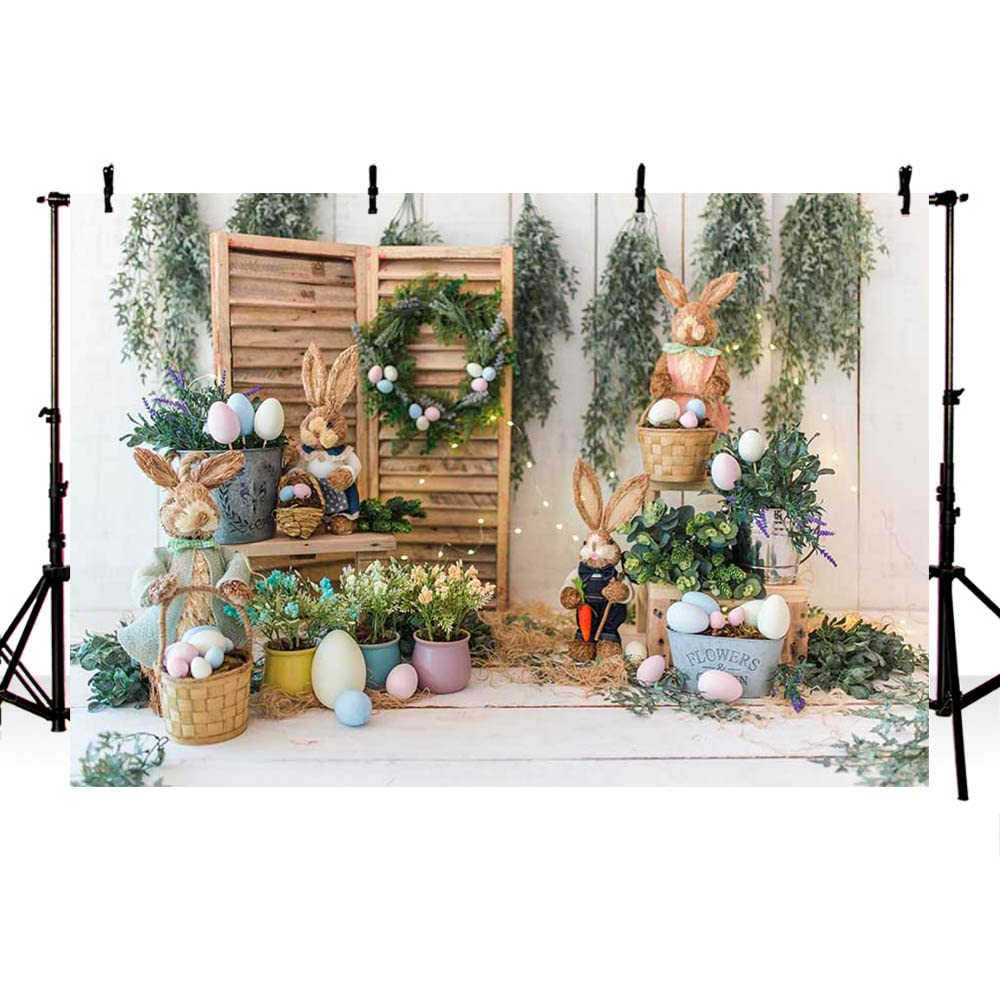 MEHOFOND 8x6ft Easter Backdrop for Photography Spring Bunny Egg Wooden Portrait Background Baby Shower Cake Smash Birthday Garden Party Decor Banner Newborn Photo Studio Supplies