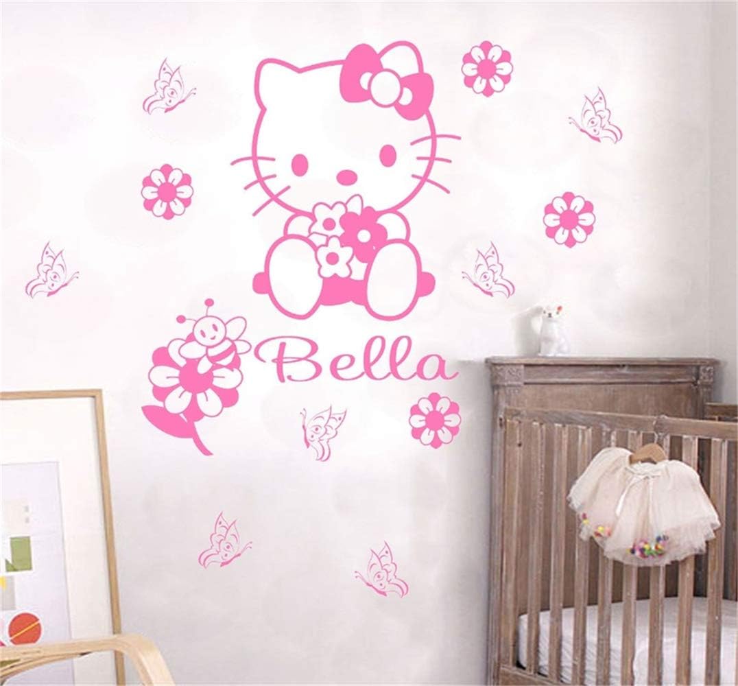 Wall Decal Sticker Custom Name Cartoon Hello Kitty Kids Nursery Room Personalized Words for Girls Children Room