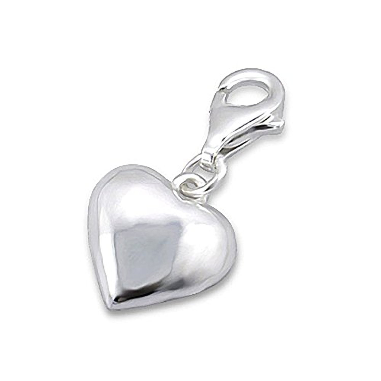 Heart Sterling Silver Clip On Charm Pendant with Lobster Clasp for Women - Compatible with Thomas Sabo Charms Bracelet - Women's Clasp Charms