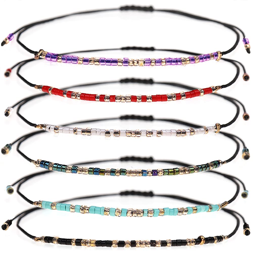 Suyi Seed Bead String Bracelet 6Pcs Friendship Bracelet Adjustable Braid Handmade Strand Bracelet Gifts for Women Girls Set1