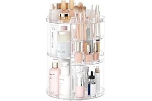 JIAVARRY Rotating Makeup Organizer, DIY 8 Adjustable Layers Spinning Skincare Organizer, Cosmetic Display Case with Brush Holder Perfume Tray, Multi-Function Storage Carousel for Vanity Bathroom Countertop