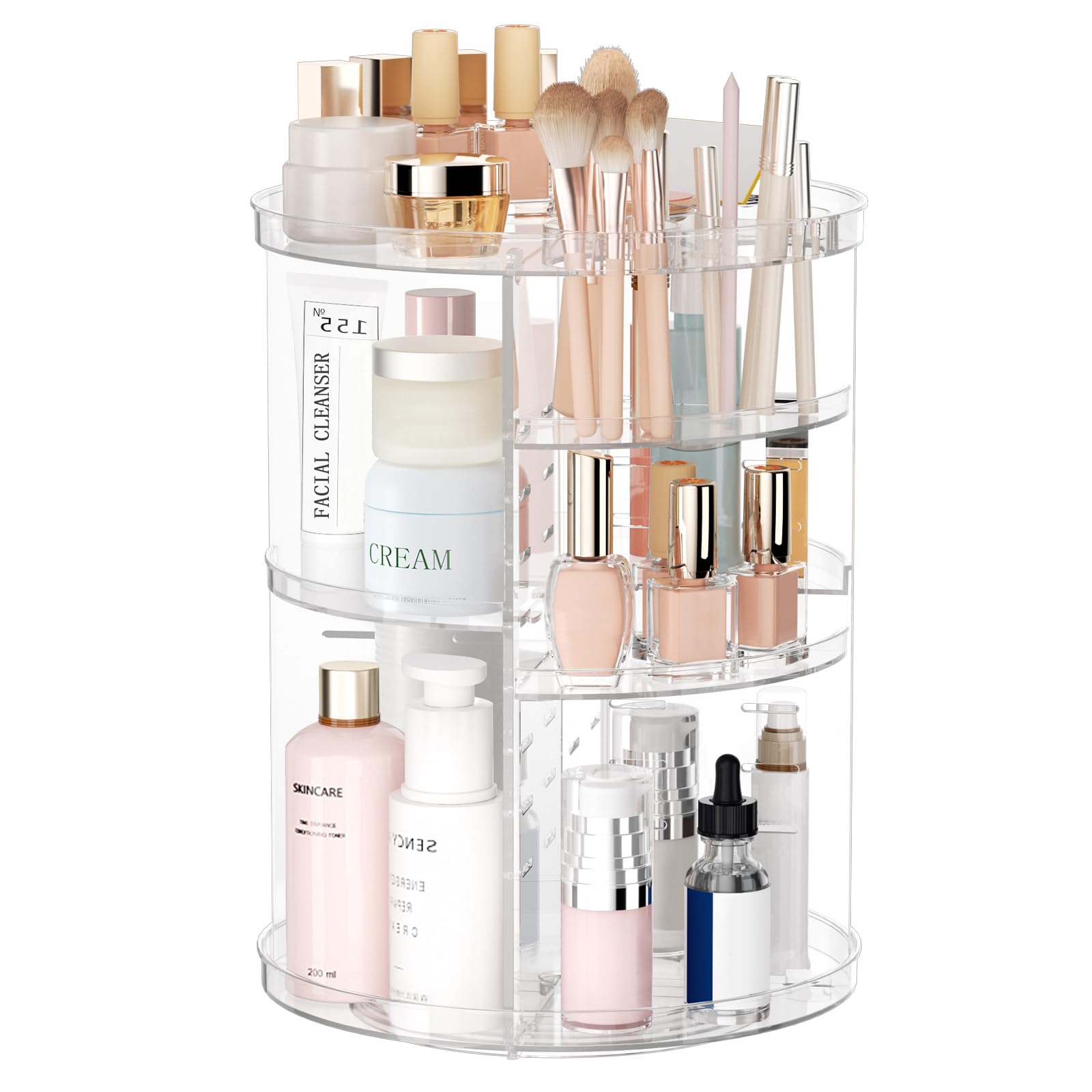 Photo 1 of Rotating Makeup Organizer, DIY 8 Adjustable Layers Spinning Skincare Organizer, Cosmetic Display Case with Brush Holder Perfume Tray, Multi-Function Storage Carousel for Vanity Bathroom Countertop
