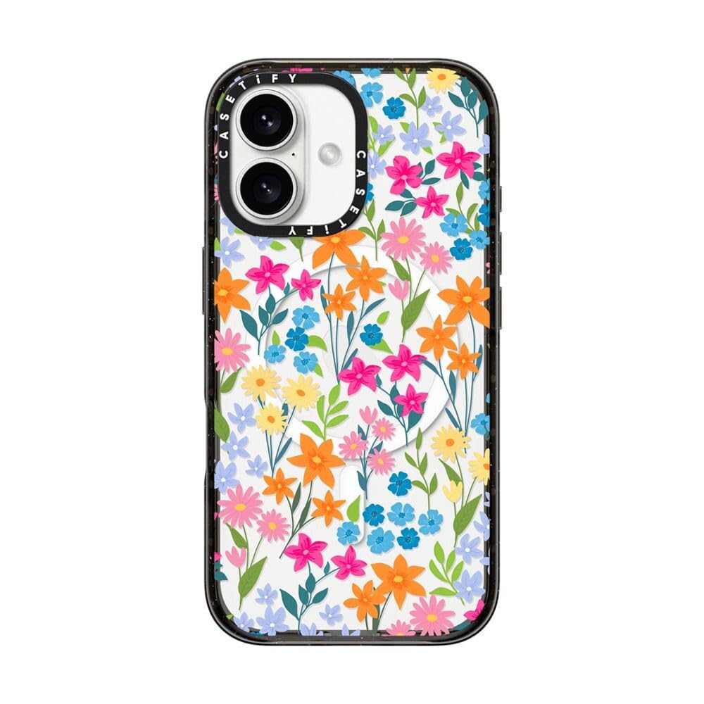 CASETiFY Impact iPhone 16 Case [Slim / 8.2 ft. 4X Military Grade Drop Protection/Compatible with Magsafe] - Bright Spring Flowers 16 - Clear Black — image 1