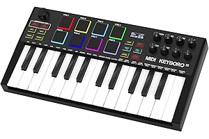 MELWINFOREE MIDI Keyboard Controllers: 25-Key USB MIDI Keyboard with Backlit Drum Pads, Knobs, Computer Recording MIDI Controllers- Beat Maker Machine, MIDI Keyboard
