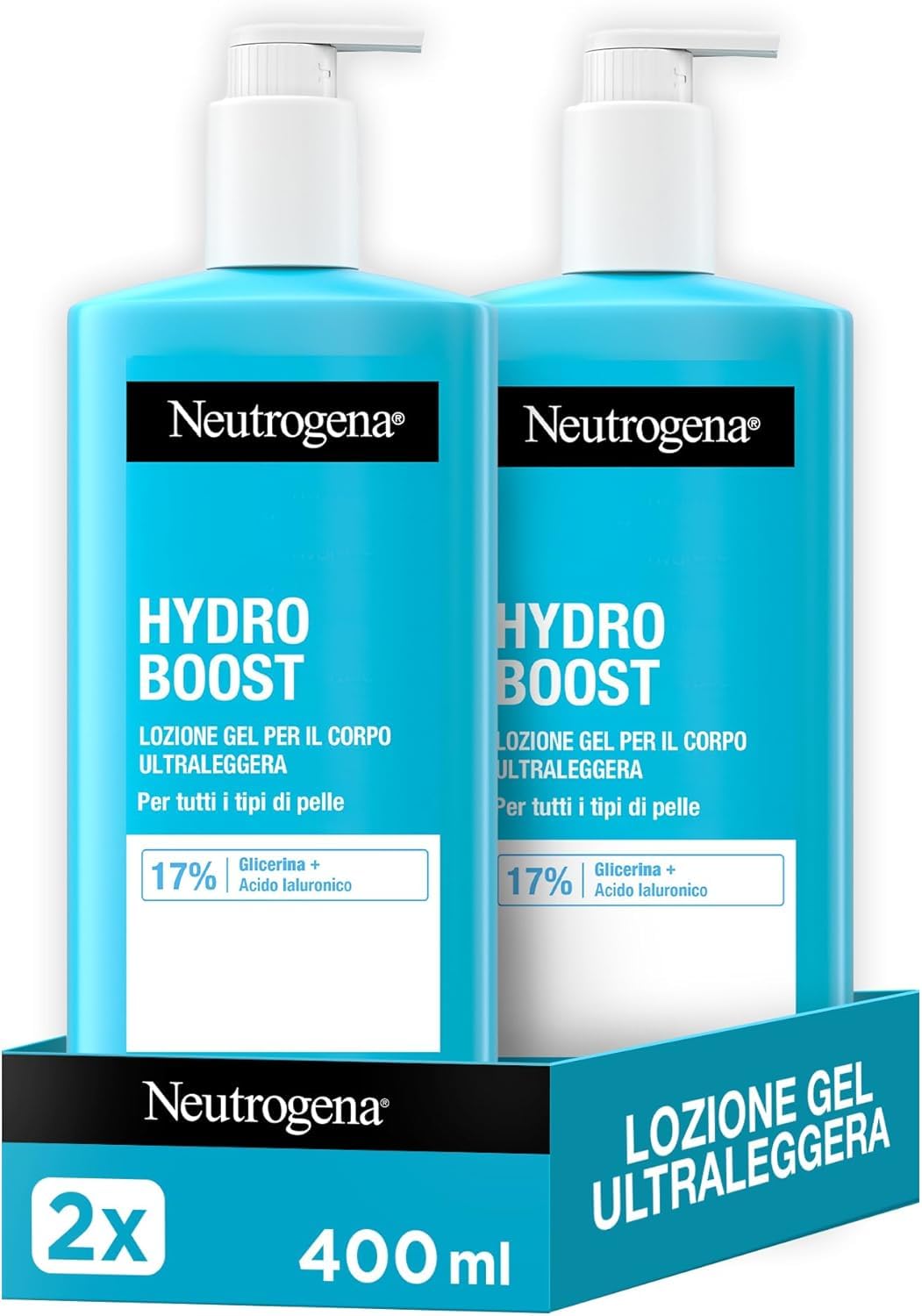 Neutrogena HYDRO BOOST Ultraleichte Gel-Lotion, pflegende Körpercreme 72h für alle Hauttypen, Körpercreme mit Hyaluronsäure und Glycerin, 2er Pack (2 x 400 ml) - Exklusiv von Amazon
